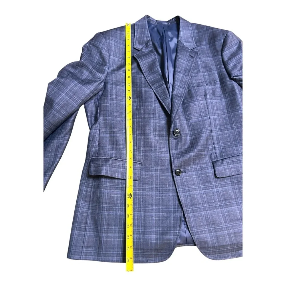 Untuckit men’s blue plaid original tailoring & fit 100% wool blazer size 46R